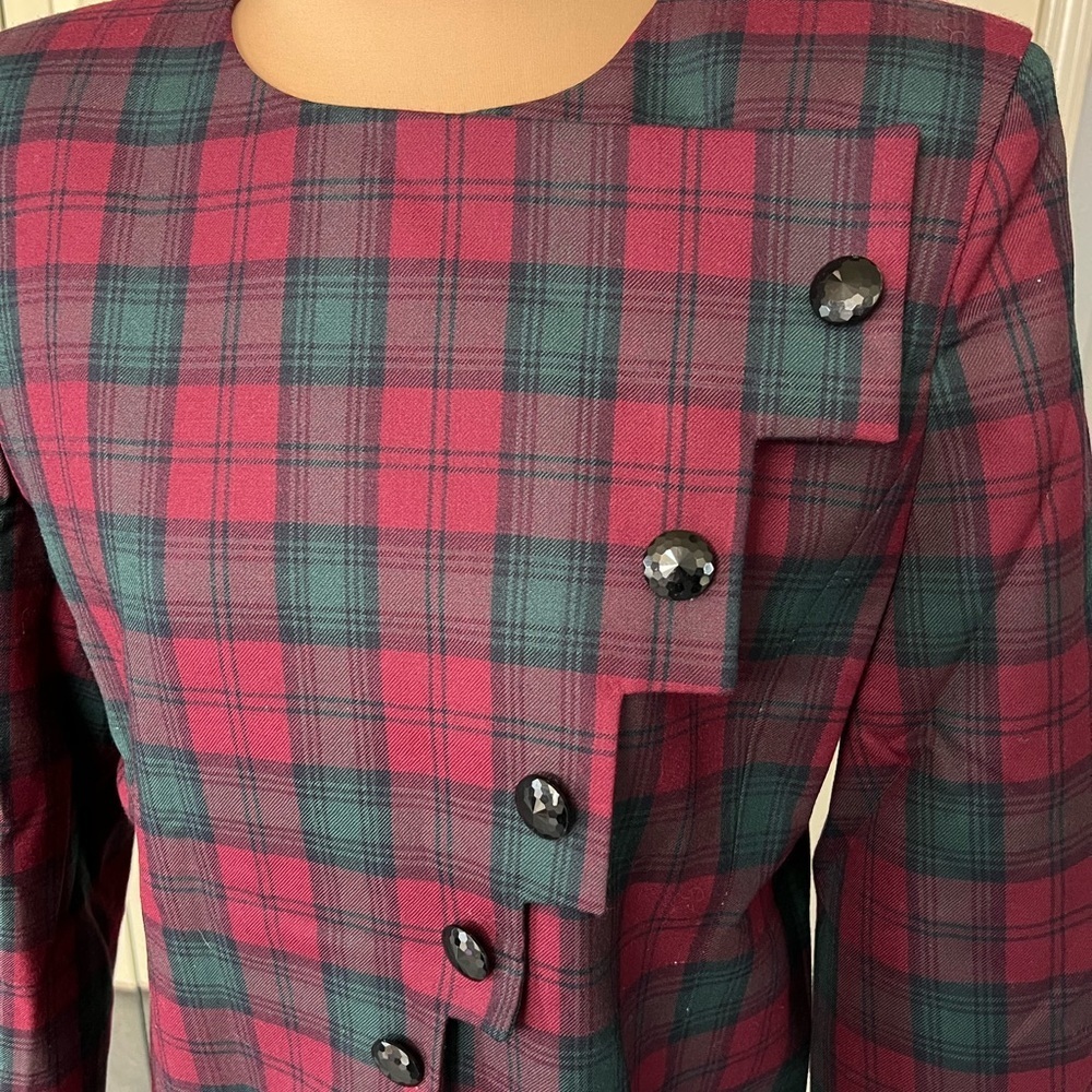 Vintage Maxim's De Paris Plaid Dress Coat Medium Large Red & Green Holiday - Picture 2 of 7